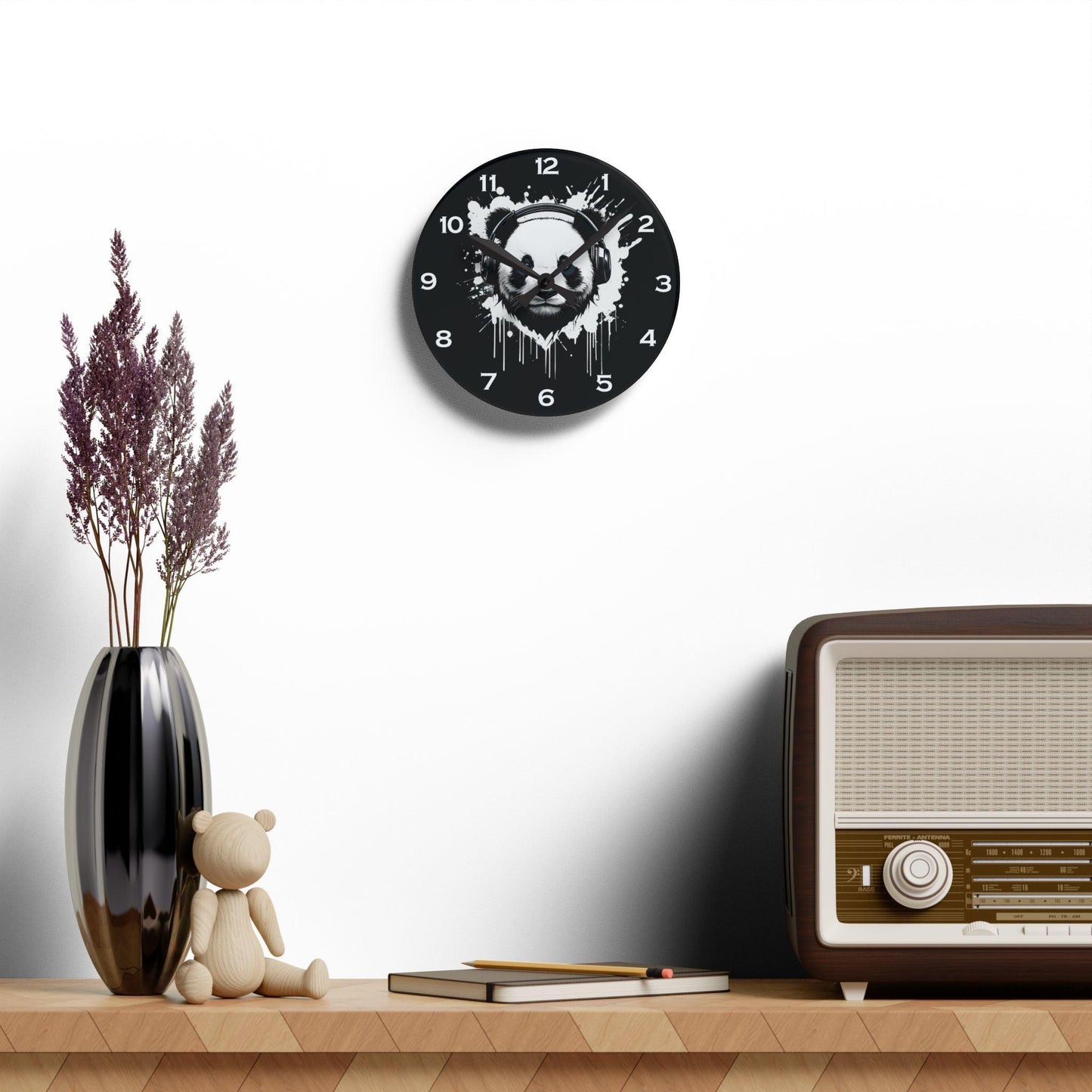 Panda With Headphones Acrylic Wall Clock - Elegant Home Decor - Milestone Acrylic