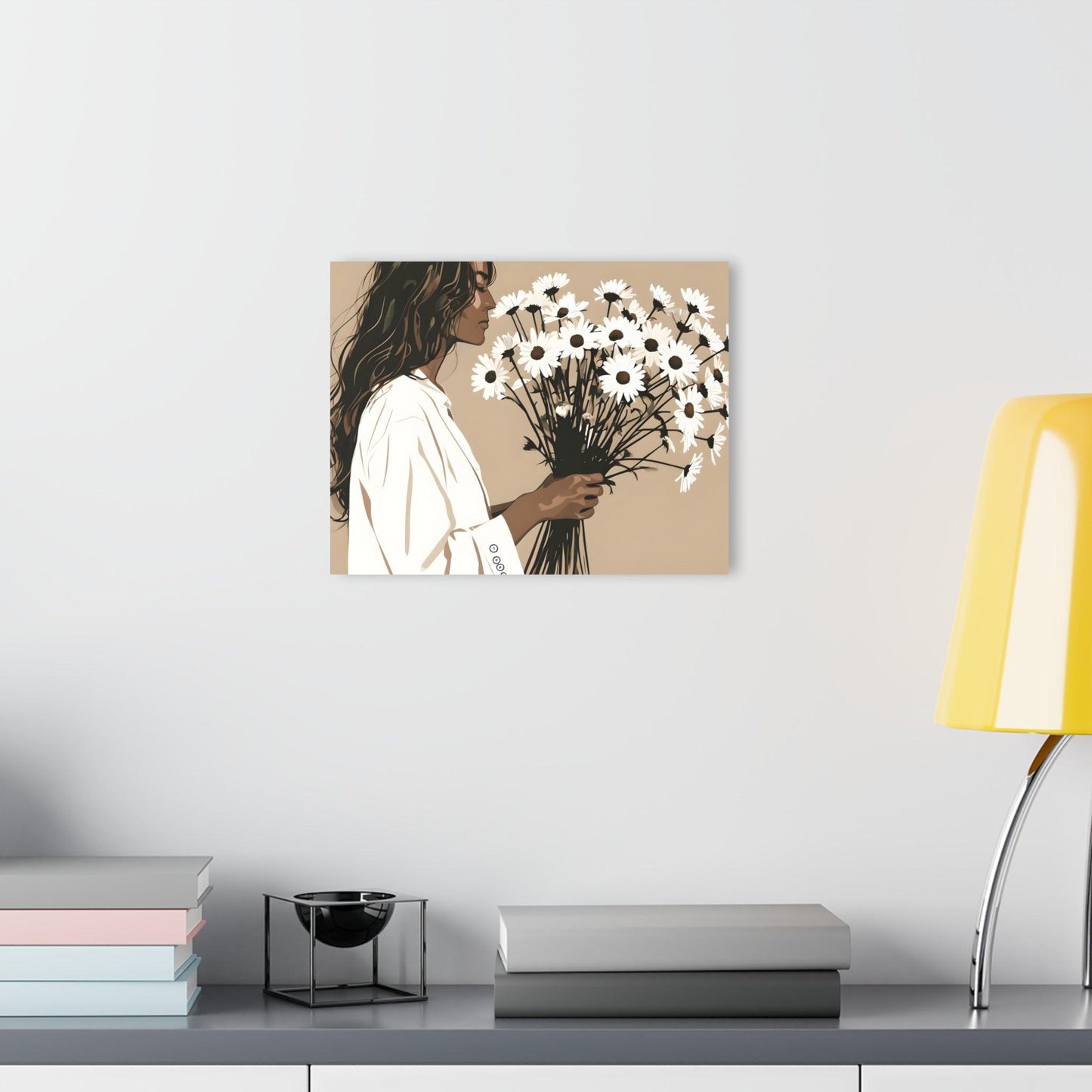 Minimalist Profile with Large Bouquet of Daisies Acrylic Artwork (Horizontal) - Milestone Acrylic