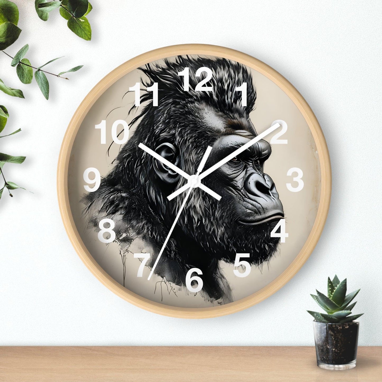 'Gorilla Side Profile' Wall Clock, Acrylic Glass Face – Stylish Home Decor for Creative Spaces