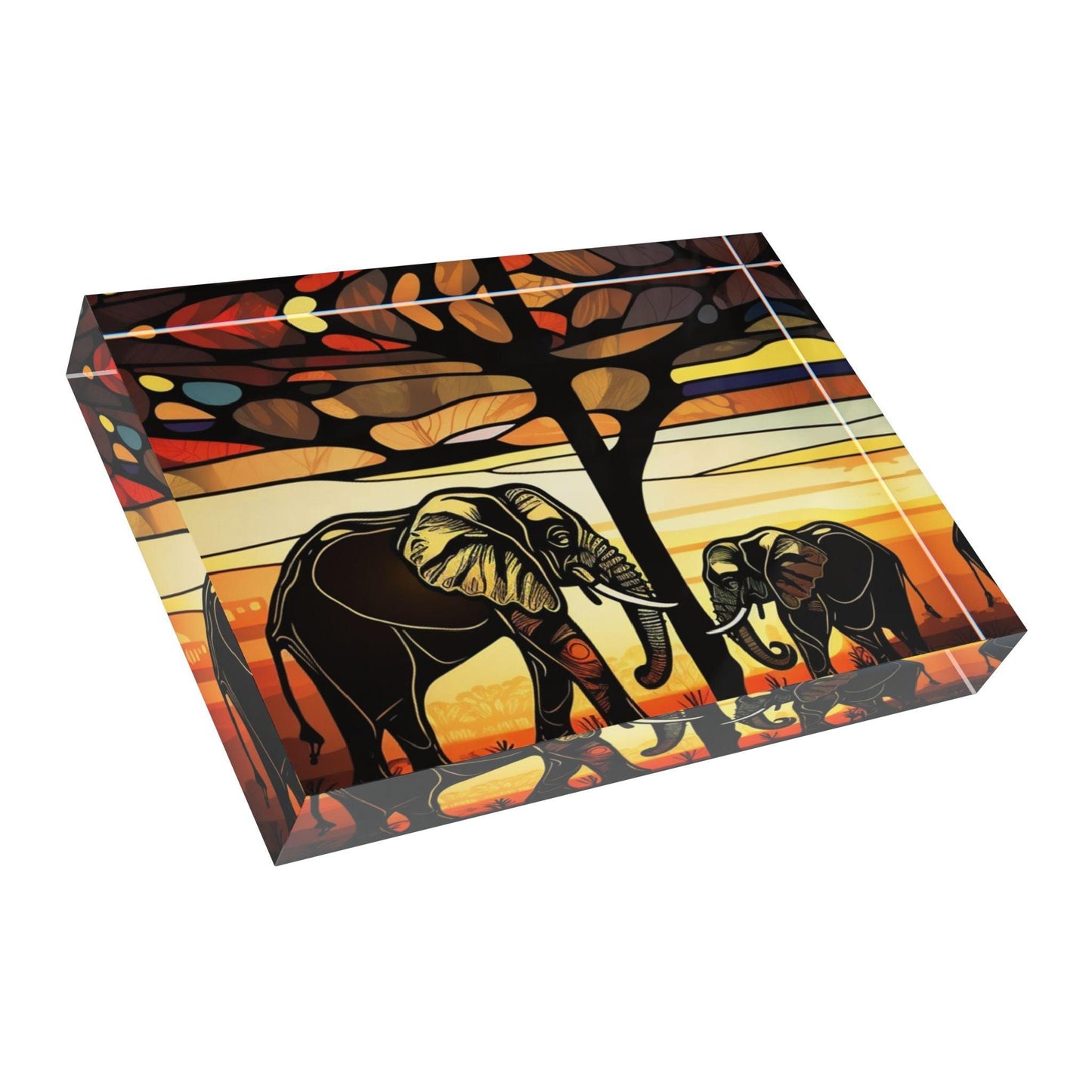 'Mother & Baby Elephant Facing Each Other' Acrylic Display Block - Milestone Acrylic