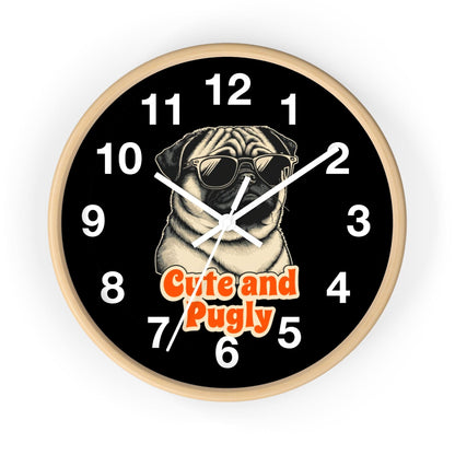 'Cute And Pugly' Wall Clock, Acrylic Glass Face – Stylish Home Decor for Creative Spaces