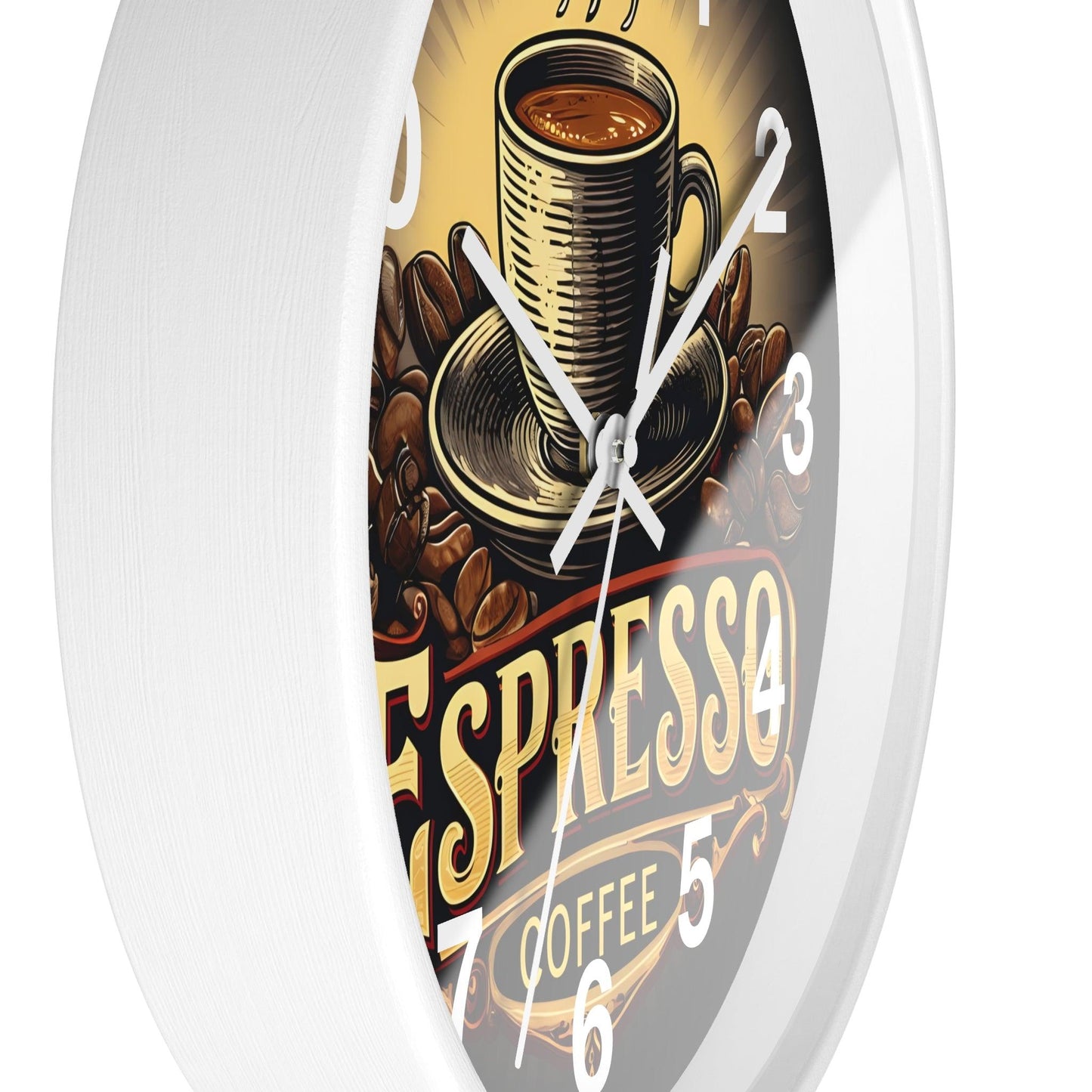 'Expresso Coffee' Wall Clock, Acrylic Glass Face – Stylish Home Decor for Creative Spaces