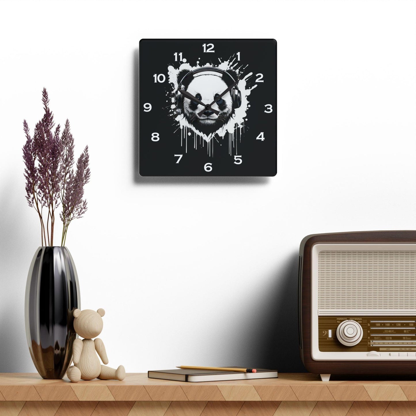 Panda With Headphones Acrylic Wall Clock - Elegant Home Decor - Milestone Acrylic