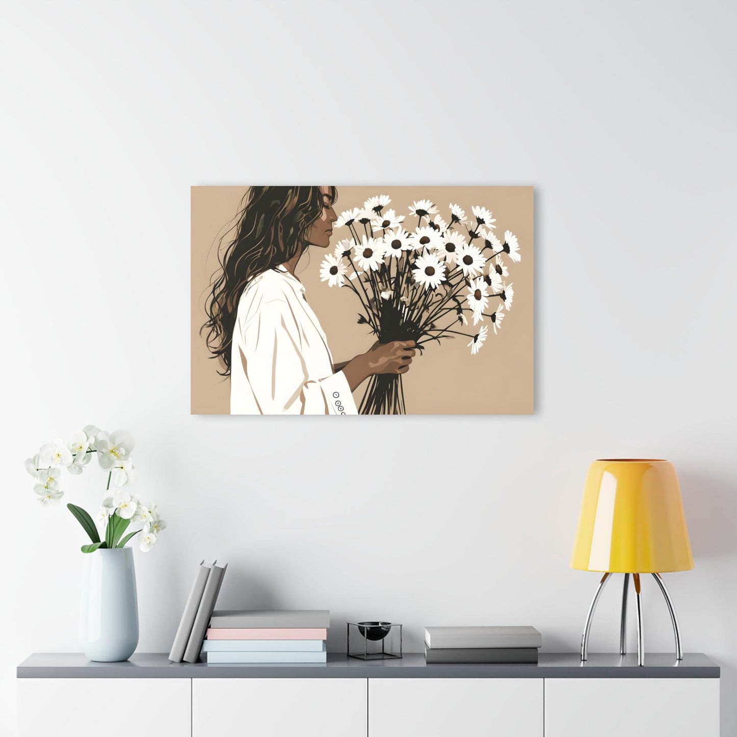 Minimalist Profile with Large Bouquet of Daisies Acrylic Artwork (Horizontal) - Milestone Acrylic