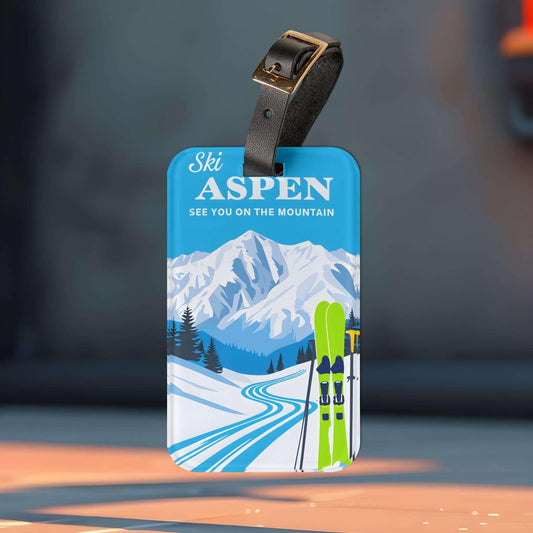 'Ski Aspen'- Luggage Tag - Milestone Acrylic