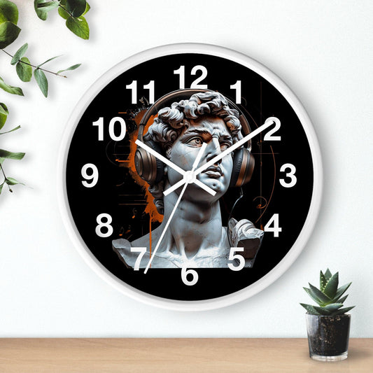 'David With Headphones' Wall Clock, Acrylic Glass Face – Stylish Home Decor for Creative Spaces