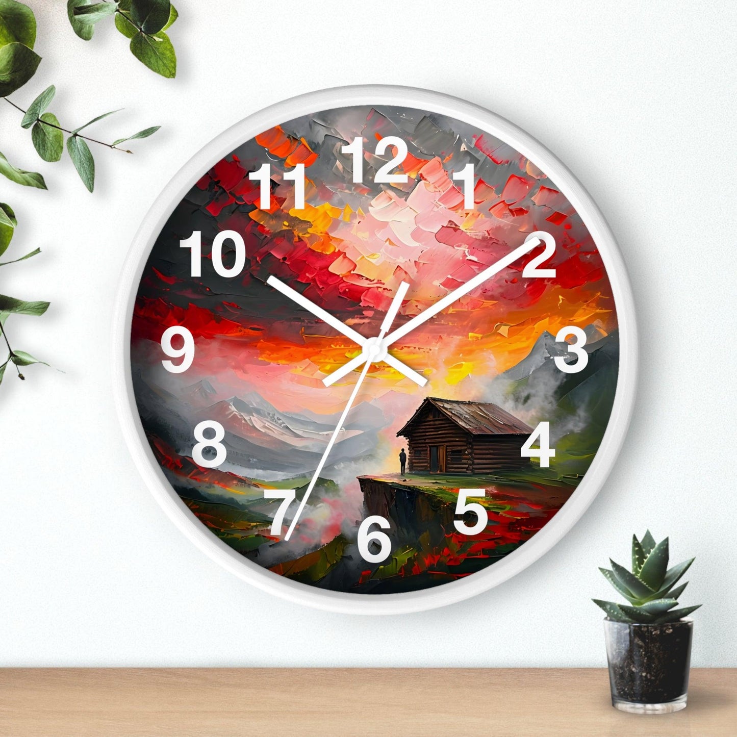 'Cabin on A Hill' Wall Clock, Acrylic Glass Face – Stylish Home Decor for Creative Spaces