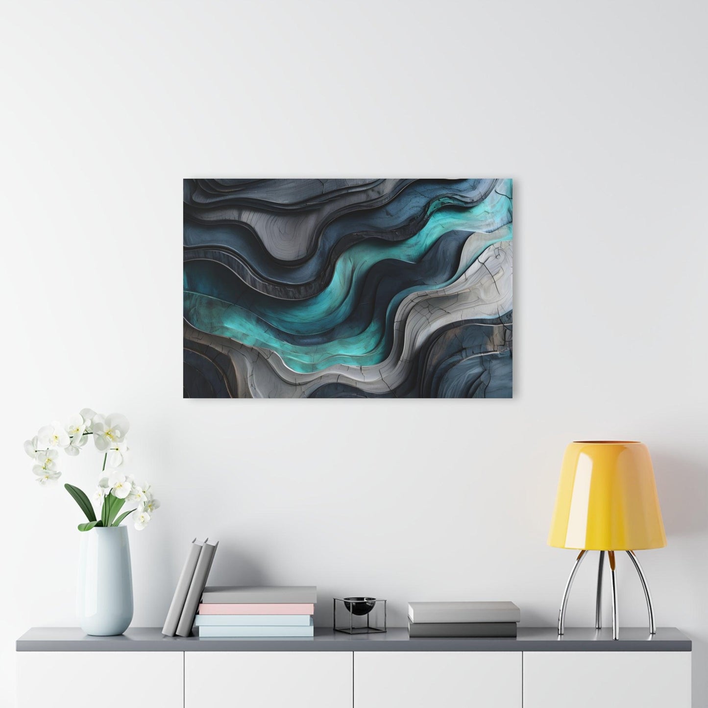 Layered Wood Teal and Gray Contours Acrylic Artwork (Horizontal) - Milestone Acrylic