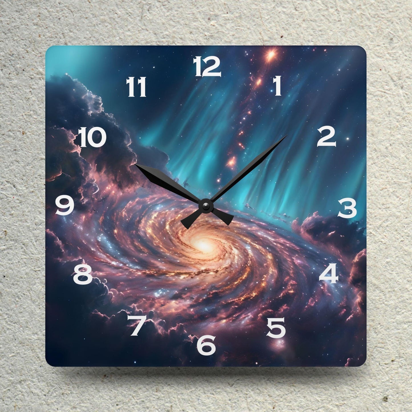 Spiral Galaxy and Cosmic Dust Acrylic Wall Clock - Elegant Home Decor - Milestone Acrylic