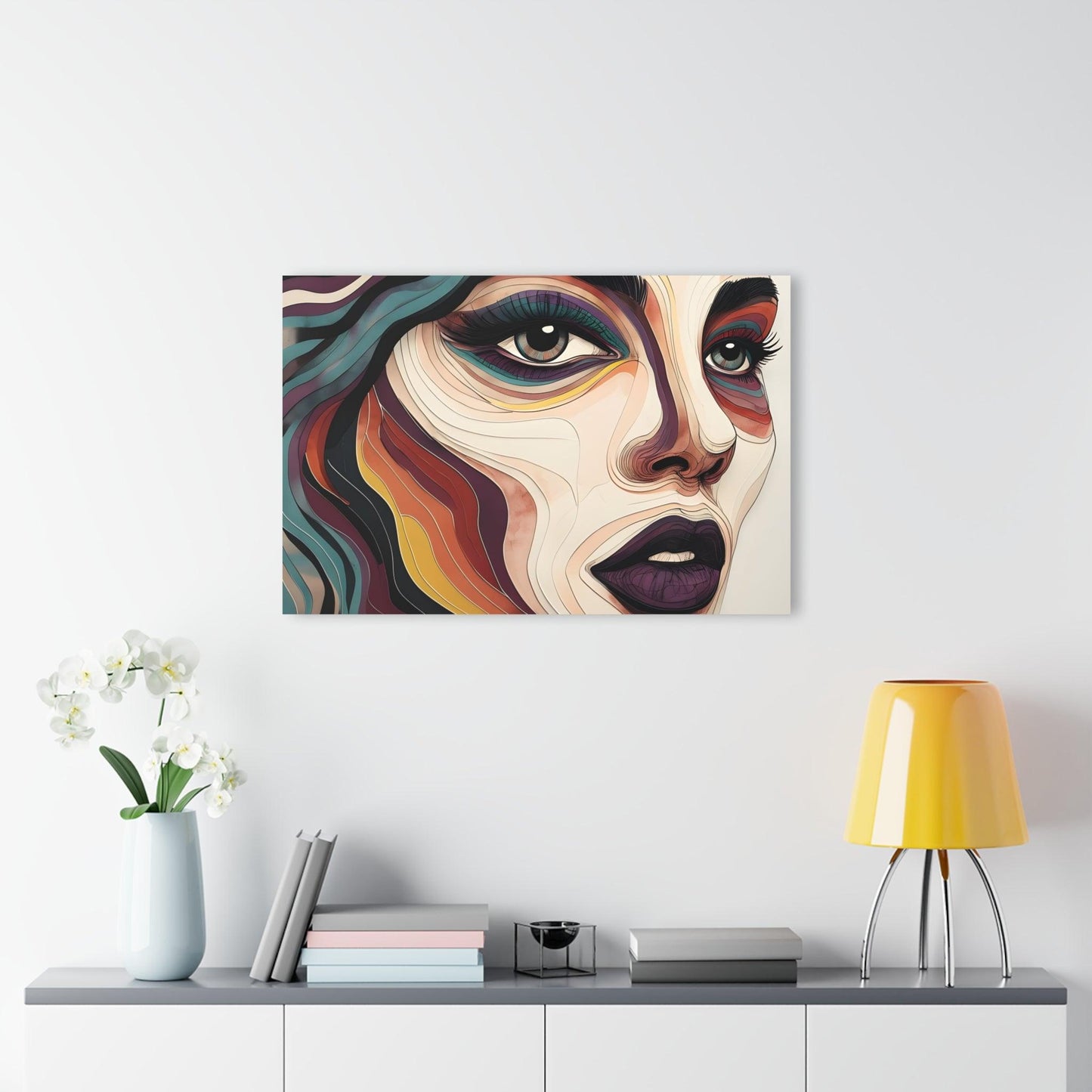 Woman's Face with Vivid Contour Lines Acrylic Artwork (Horizontal) - Milestone Acrylic