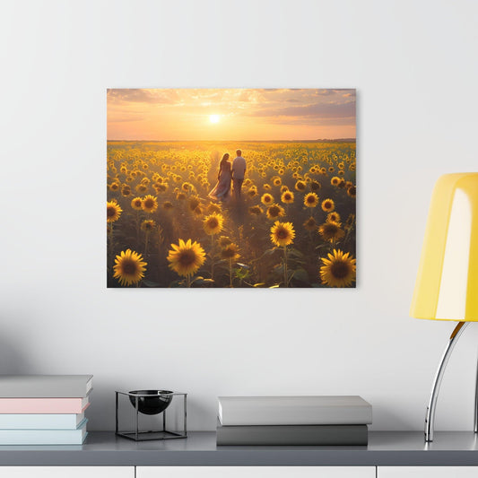 Couple Walks Hand in Hand Through Sunflower Field Acrylic Artwork (Horizontal) - Milestone Acrylic