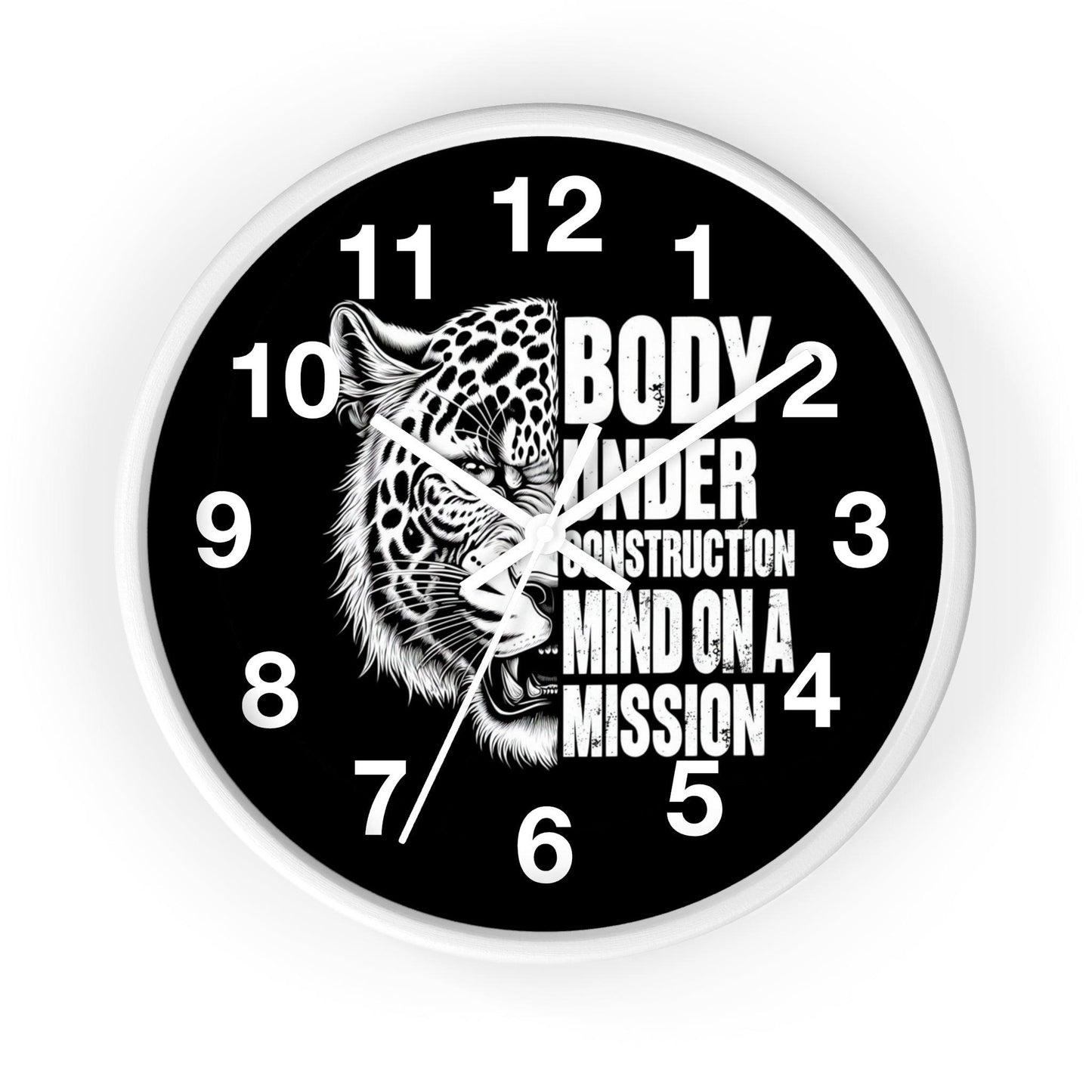 'Body Under Construction Mind On A Mission ' Wall Clock, Acrylic Glass Face – Stylish Home Decor for Creative Spaces