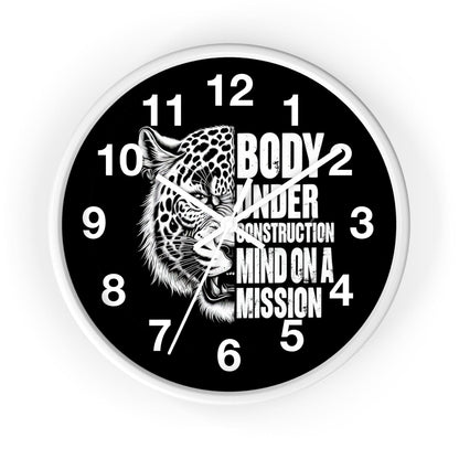 'Body Under Construction Mind On A Mission ' Wall Clock, Acrylic Glass Face – Stylish Home Decor for Creative Spaces