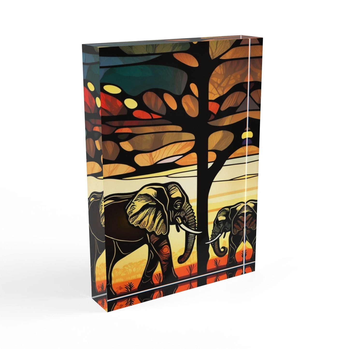 'Mother & Baby Elephant Facing Each Other' Acrylic Display Block - Milestone Acrylic