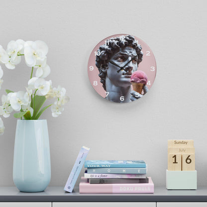 David Statue Holding Pink Ice Cream Acrylic Wall Clock - Elegant Home Decor - Milestone Acrylic