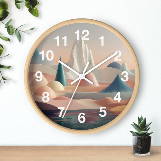 'Geometric Landscape Calm Water And Vibrant Sky 2' Wall Clock, Acrylic Glass Face – Stylish Home Decor for Creative Spaces