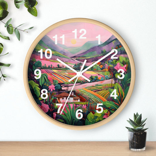 'Colorful Landscape Scene' Wall Clock, Acrylic Glass Face – Stylish Home Decor for Creative Spaces