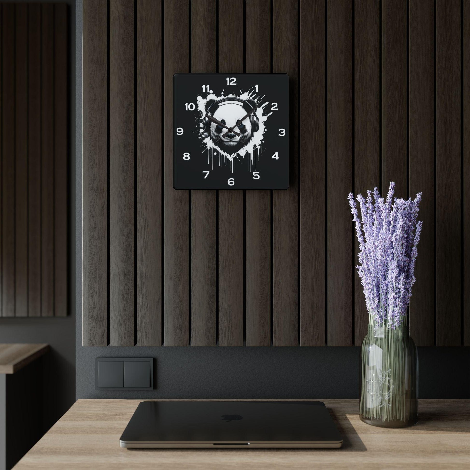 Panda With Headphones Acrylic Wall Clock - Elegant Home Decor - Milestone Acrylic