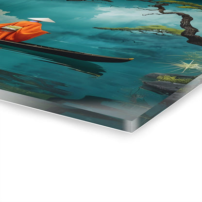 Bright Orange Kimono Navigating Boat Acrylic Artwork (Horizontal) - Milestone Acrylic