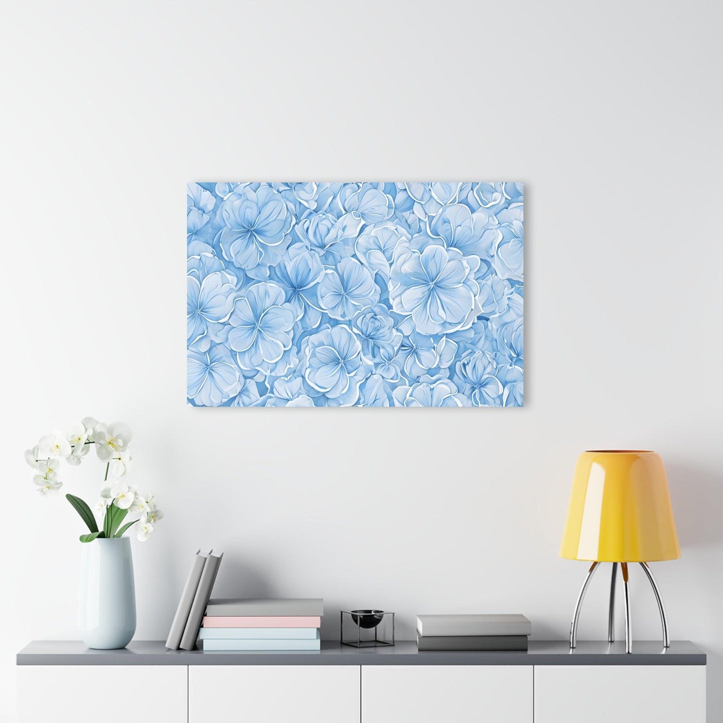 Intricate Abstract Floral Pattern in Sky Blue and White Acrylic Artwork (Horizontal) - Milestone Acrylic