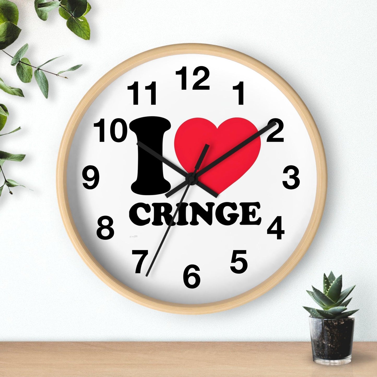 'I Heart Cringe' Wall Clock, Acrylic Glass Face – Stylish Home Decor for Creative Spaces