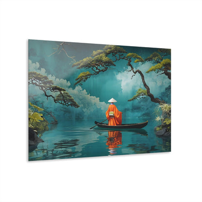 Bright Orange Kimono Navigating Boat Acrylic Artwork (Horizontal) - Milestone Acrylic