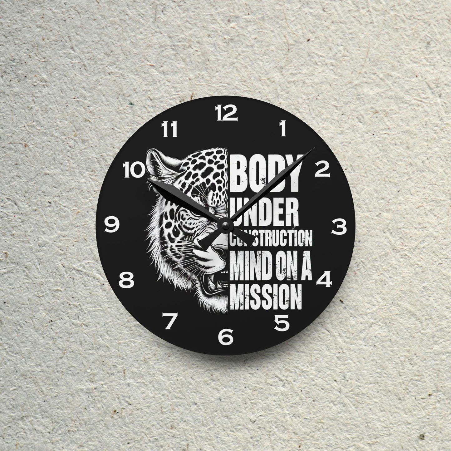 Body Under Construction Mind On A Mission Acrylic Wall Clock - Elegant Home Decor - Milestone Acrylic