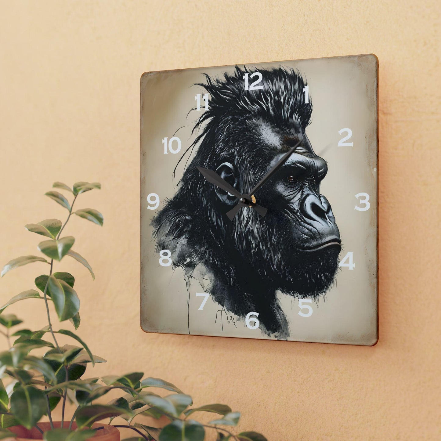 Gorilla Side Profile Acrylic Wall Clock - Elegant Home Decor - Milestone Acrylic