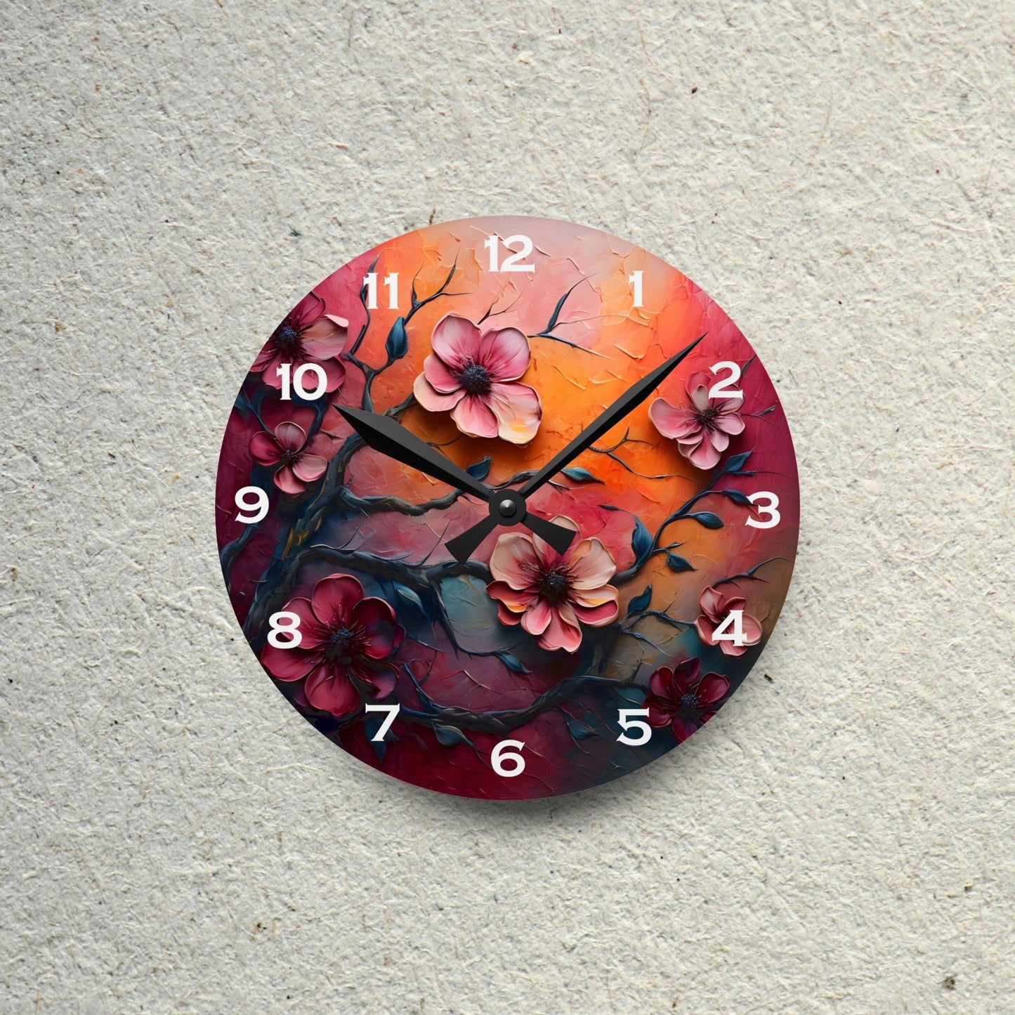 Branches And Flowers Acrylic Wall Clock - Elegant Home Decor - Milestone Acrylic