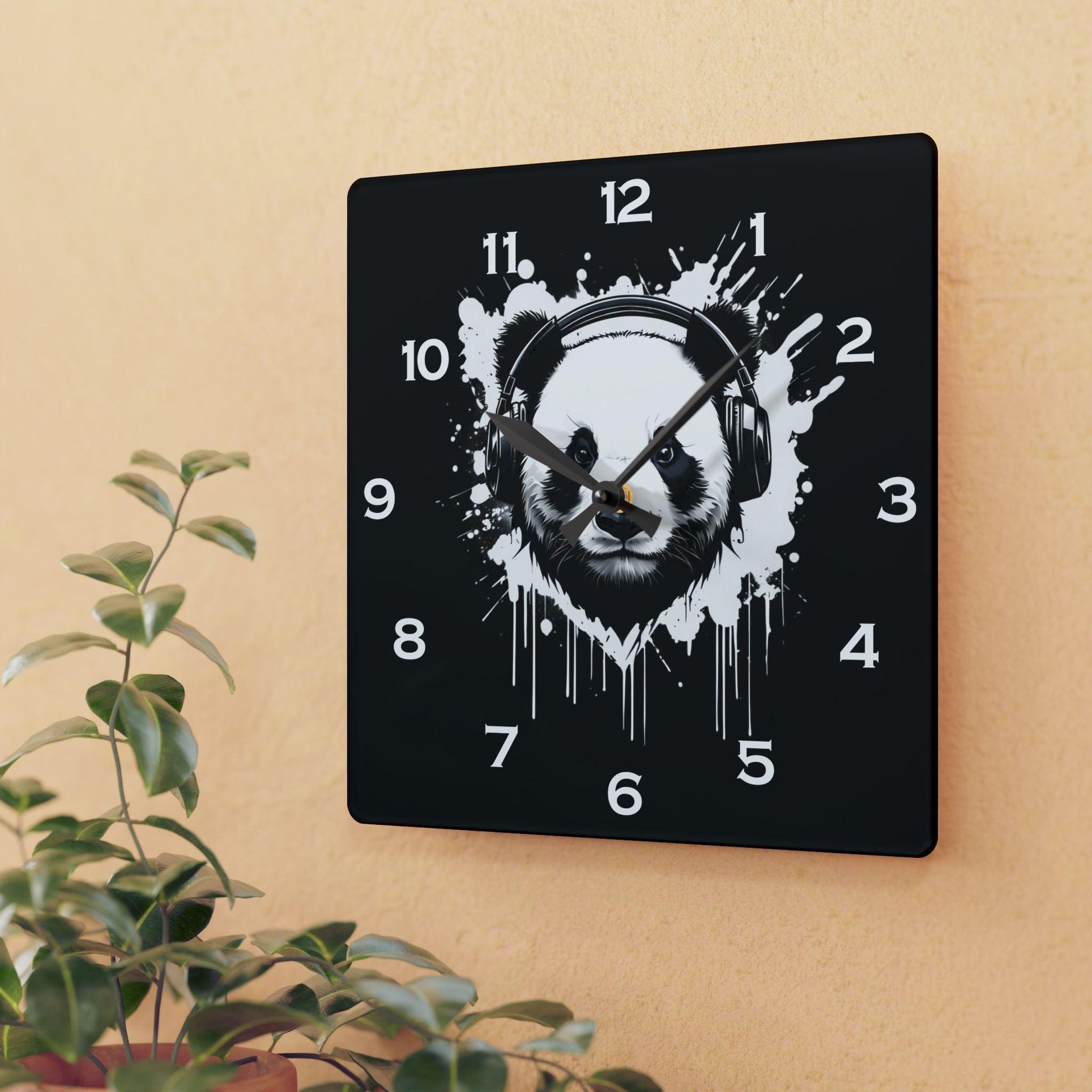 Panda With Headphones Acrylic Wall Clock - Elegant Home Decor - Milestone Acrylic