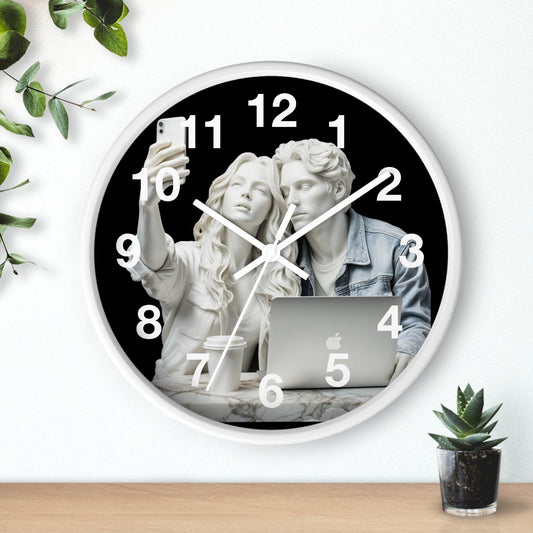 'Marble Sculpture of Modern Couple' Wall Clock, Acrylic Glass Face – Stylish Home Decor for Creative Spaces