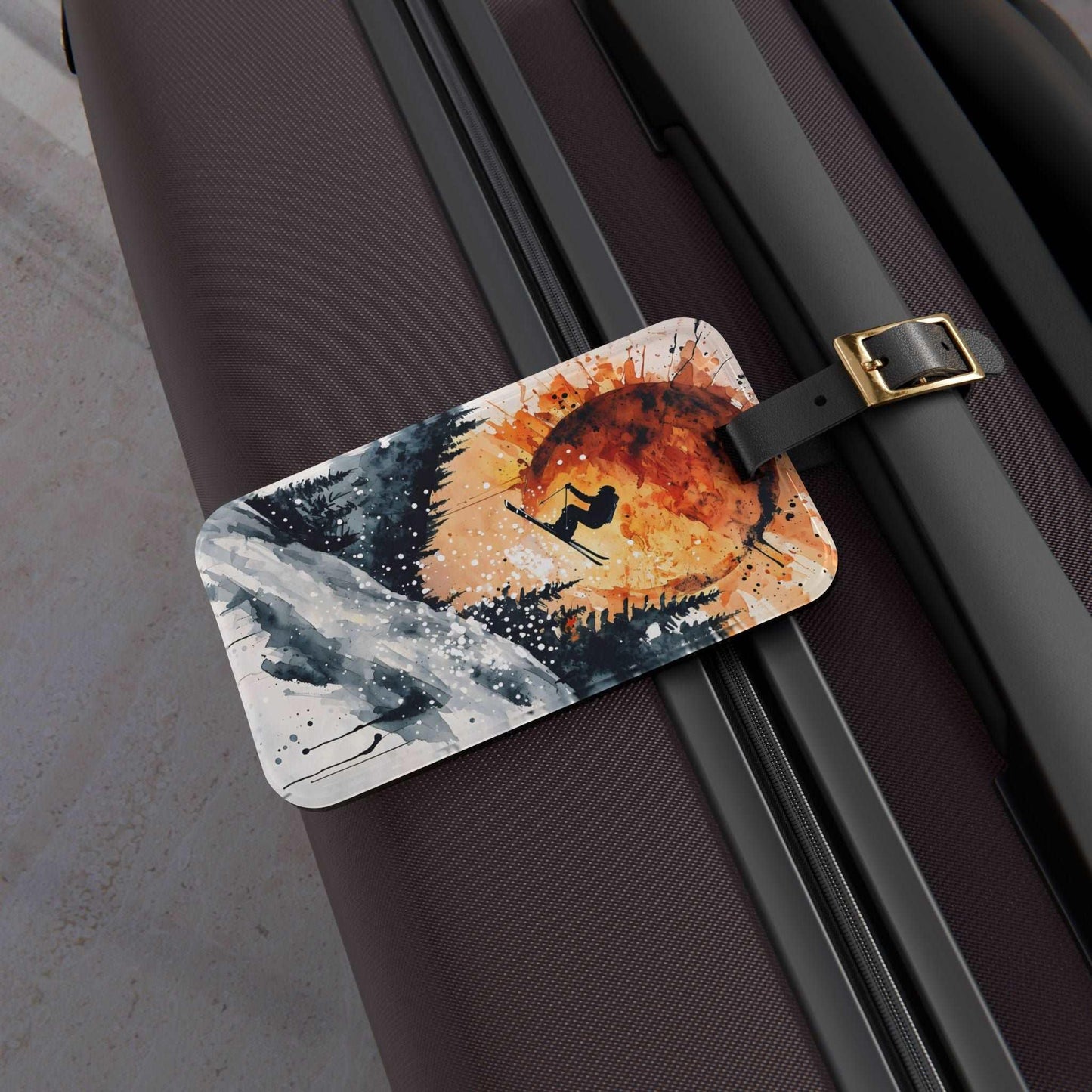 'Skier Mid-Air' - Luggage Tag - Milestone Acrylic