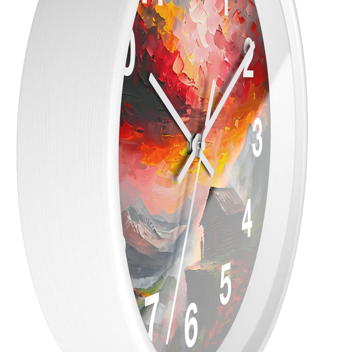 'Cabin on A Hill' Wall Clock, Acrylic Glass Face – Stylish Home Decor for Creative Spaces