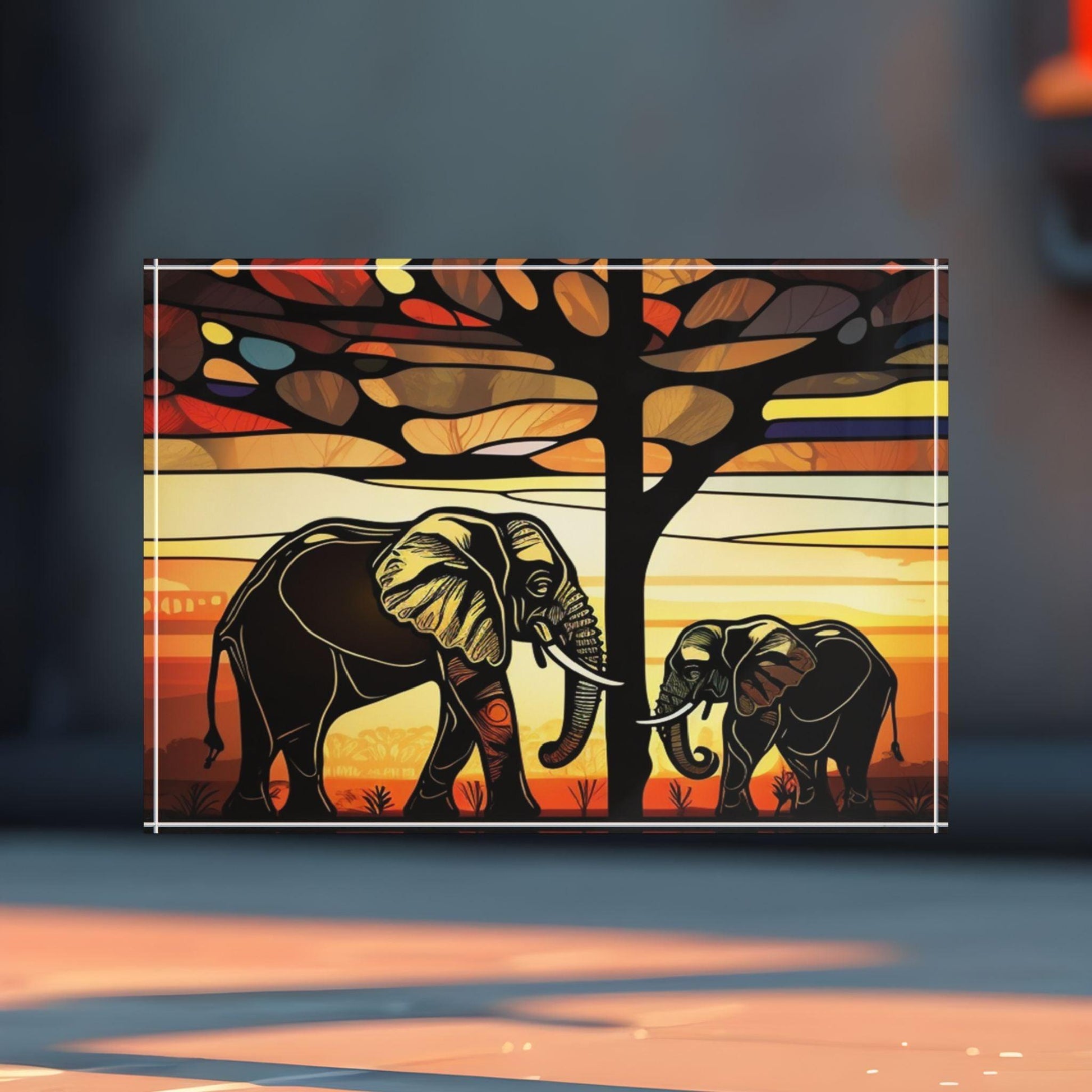 'Mother & Baby Elephant Facing Each Other' Acrylic Display Block - Milestone Acrylic