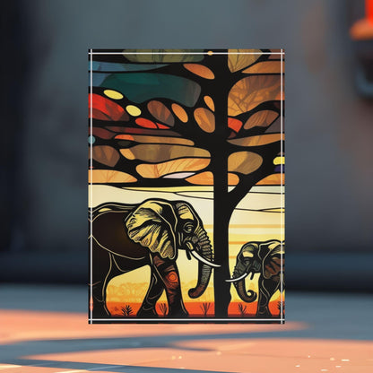 'Mother & Baby Elephant Facing Each Other' Acrylic Display Block - Milestone Acrylic