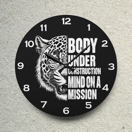 Body Under Construction Mind On A Mission Acrylic Wall Clock - Elegant Home Decor - Milestone Acrylic