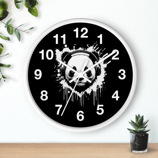 'Panda With Headphones' Wall Clock, Acrylic Glass Face – Stylish Home Decor for Creative Spaces