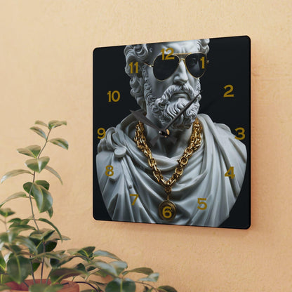 Classical Marble Sculpture With Modern Sunglasses And Gold Chains Acrylic Wall Clock - Elegant Home Decor - Milestone Acrylic