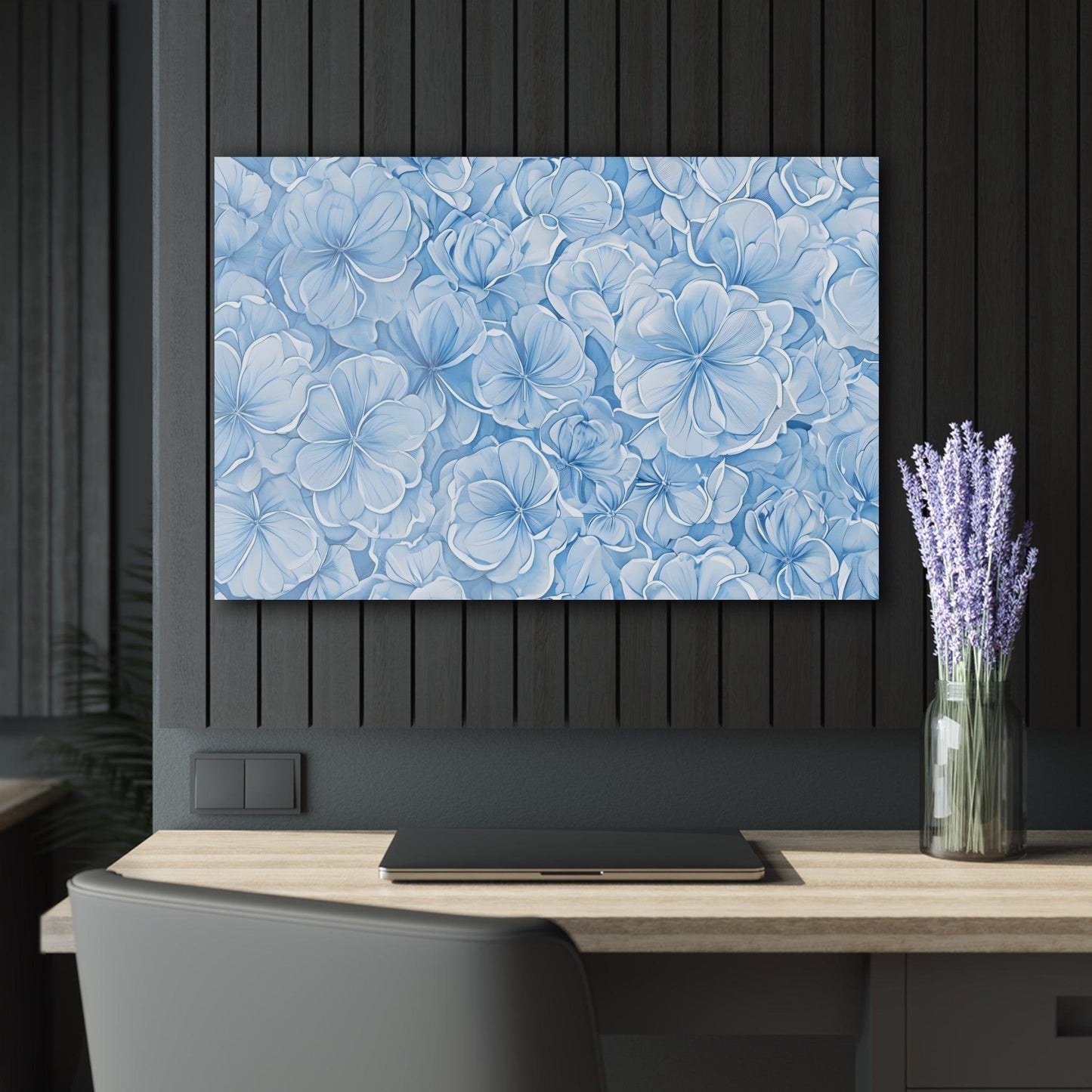 Intricate Abstract Floral Pattern in Sky Blue and White Acrylic Artwork (Horizontal) - Milestone Acrylic