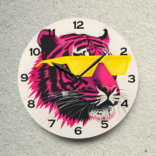 Pink Tiger With Sunglasses Acrylic Wall Clock - Elegant Home Decor - Milestone Acrylic