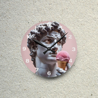 David Statue Holding Pink Ice Cream Acrylic Wall Clock - Elegant Home Decor - Milestone Acrylic