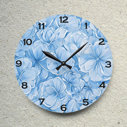 Blue Floral Acrylic Wall Clock - Elegant Home Decor for Nature Lovers - Milestone Acrylic