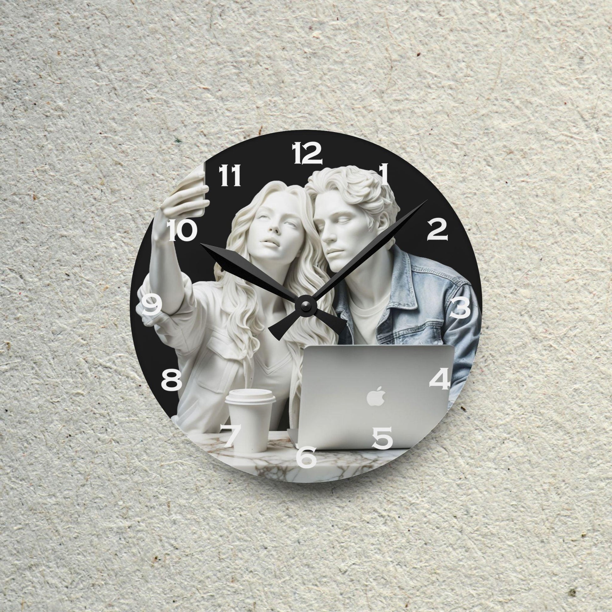 Marble Sculpture of Modern Couple Acrylic Wall Clock - Elegant Home Decor - Milestone Acrylic