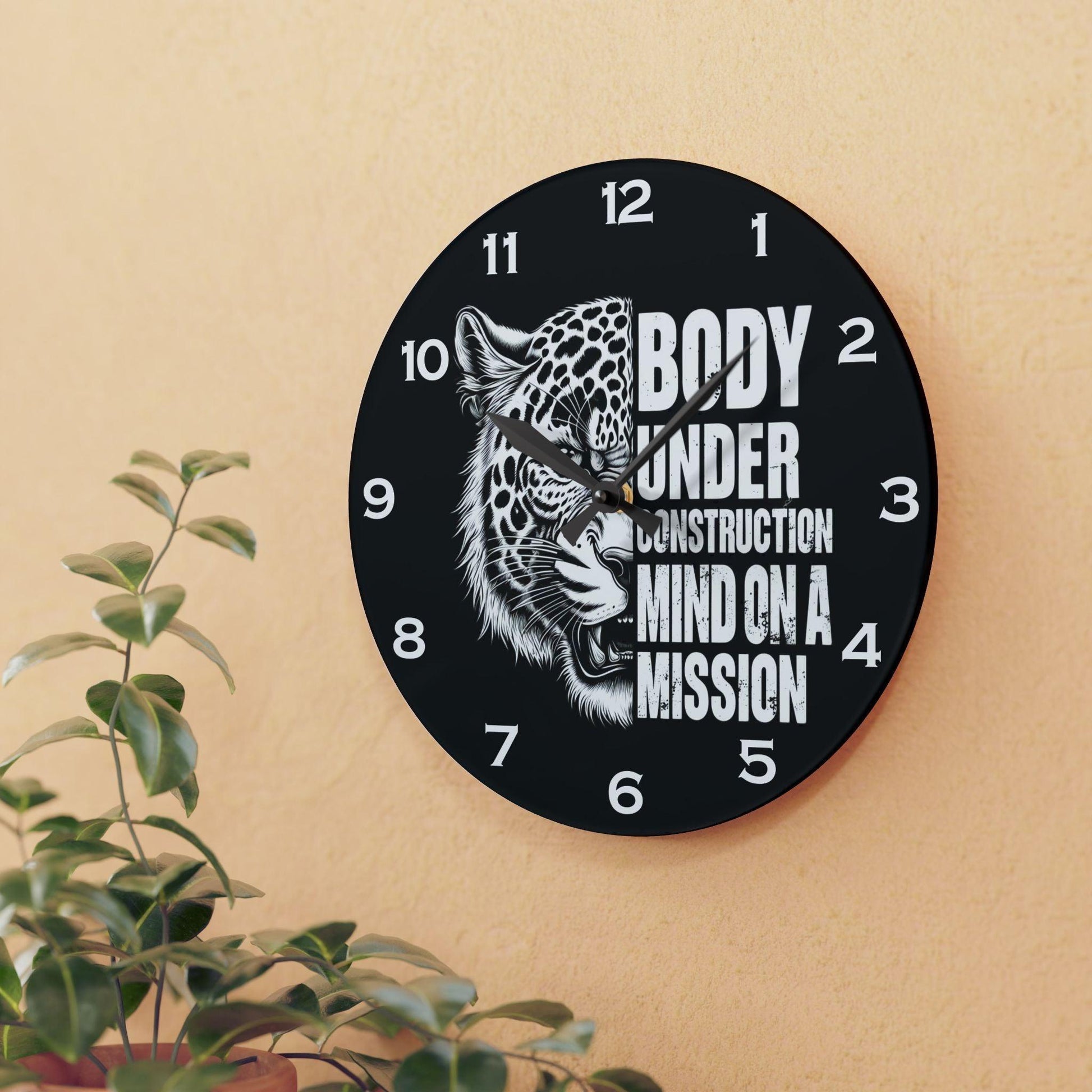 Body Under Construction Mind On A Mission Acrylic Wall Clock - Elegant Home Decor - Milestone Acrylic