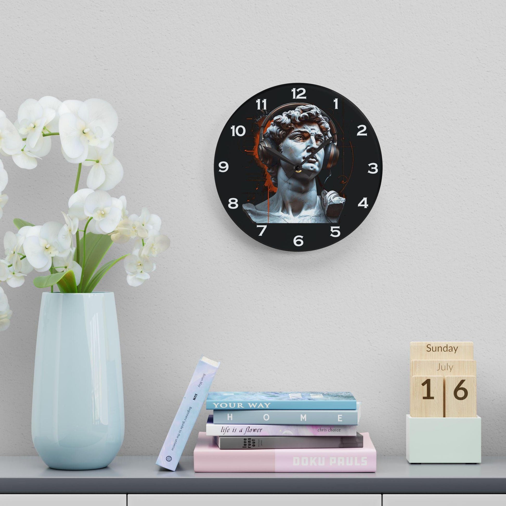 David With Headphones Acrylic Wall Clock - Elegant Home Decor - Milestone Acrylic