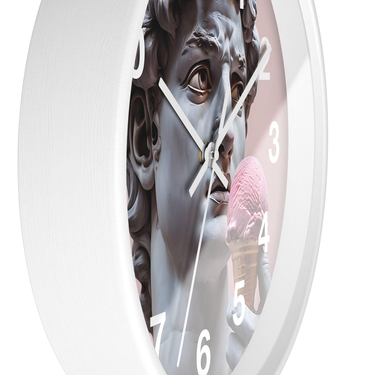 'David Statue Holding Pink Ice Cream' Wall Clock, Acrylic Glass Face – Stylish Home Decor for Creative Spaces