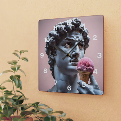 David Statue Holding Pink Ice Cream Acrylic Wall Clock - Elegant Home Decor - Milestone Acrylic