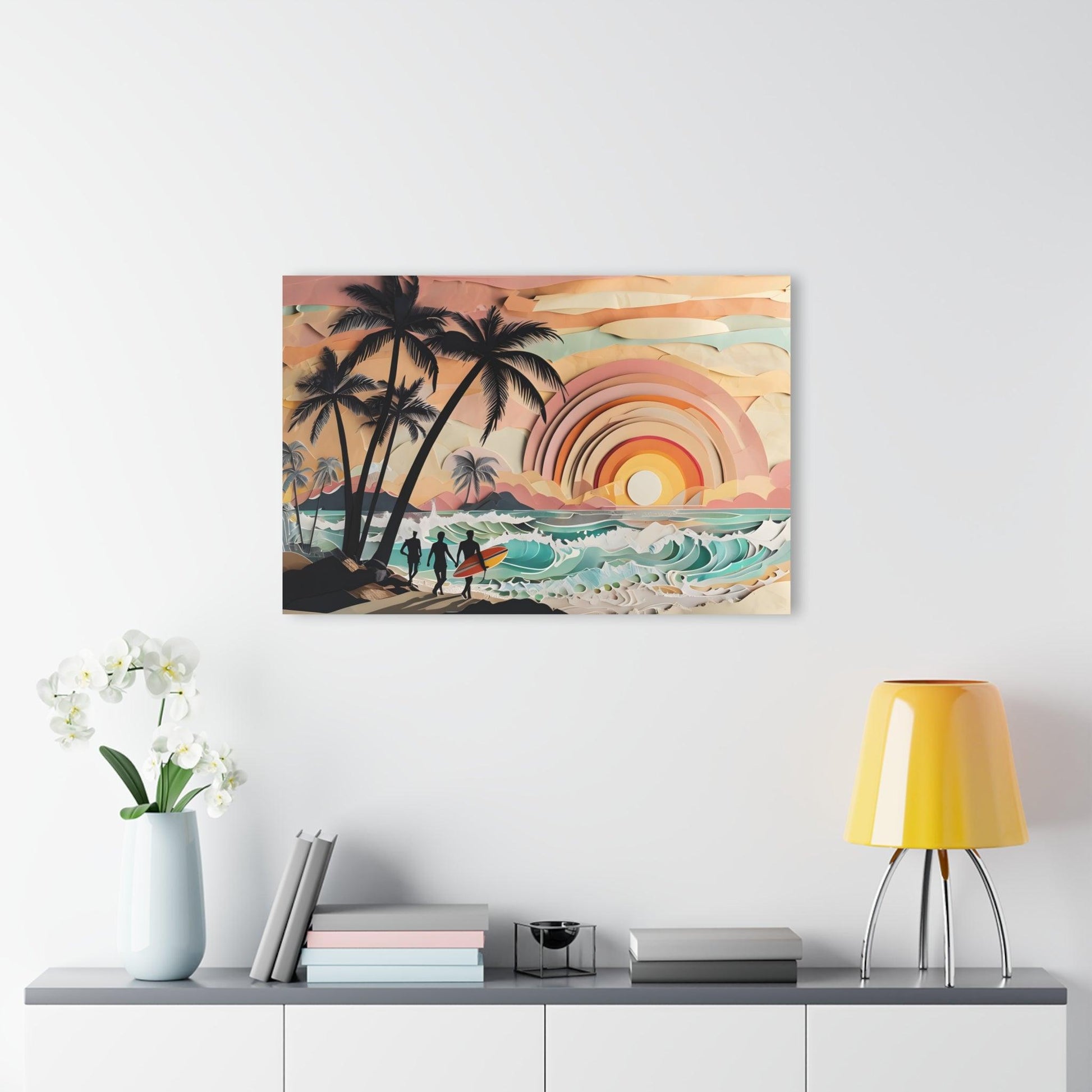 Layered Paper of Tropical Sunset Beach Scene Acrylic Artwork (Horizontal) - Milestone Acrylic