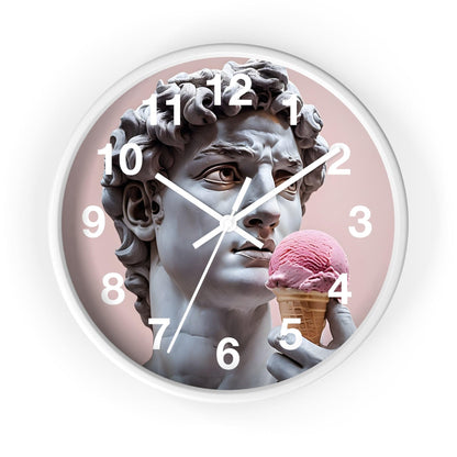 'David Statue Holding Pink Ice Cream' Wall Clock, Acrylic Glass Face – Stylish Home Decor for Creative Spaces