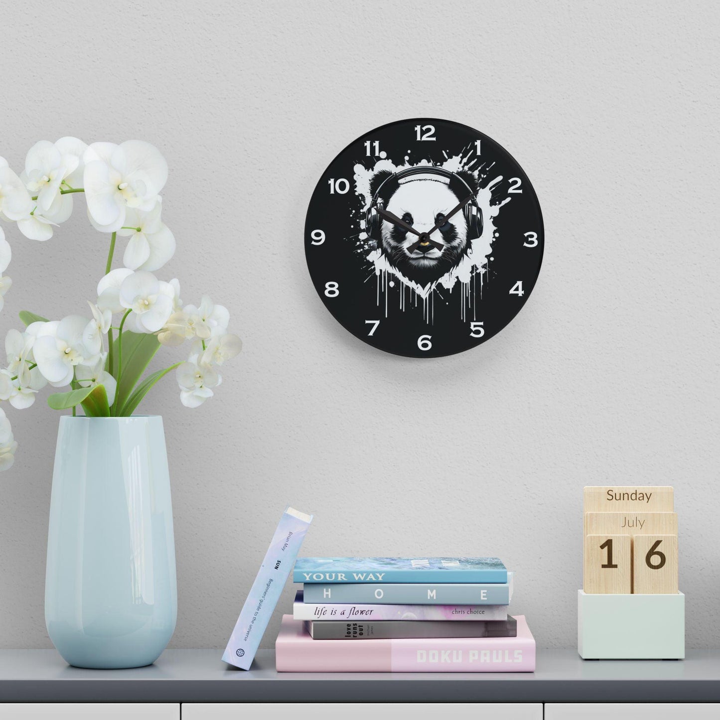 Panda With Headphones Acrylic Wall Clock - Elegant Home Decor - Milestone Acrylic